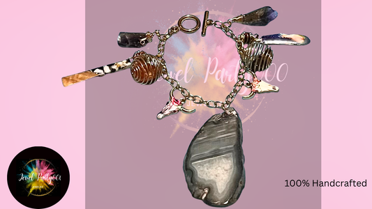 Jewel Beams Bracelet – Large Agate & Charm Statement Bracelet