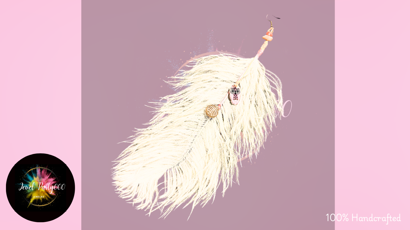 Decorative feathered with owl and cage charm